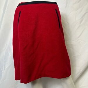 STUNNING M&S COLLECTION RED SIZE LARGE WOOL BLEND SKIRT FAUX  POCKETS BLACK TRIM